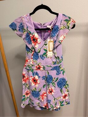 Parker Lavender romper with Blue and Red Floral Print